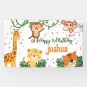 かわいいジャングル動物パーティーハッピーバースデーバナー 横断幕 (横)
