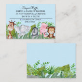 かわいいジャングル動物ベビーシャワーおむつラッフル エンクロージャーカード (正面/裏面)