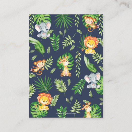 かわいいジャングル動物ベビーシャワーおむつラッフル エンクロージャーカード (裏面)