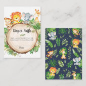 かわいいジャングル動物ベビーシャワーおむつラッフル エンクロージャーカード (正面/裏面)