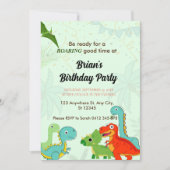 かわいいジャングル恐竜の男の子の誕生日 招待状 (正面)