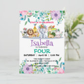 かわいいジャングル族動物誕生日の花子供へ 招待状 (スタンド正面)
