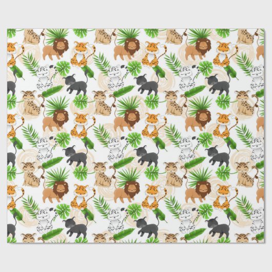 かわいいジャングル猫さまざまな野生動物が包む ラッピングペーパー (フラット)