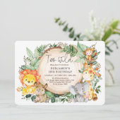 かわいいジャングル緑の野生動物2歳の誕生日 招待状 (スタンド正面)