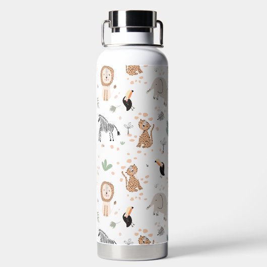 かわいいジャングル雨林の動物のパターン ウォーターボトル (背面)