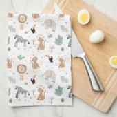かわいいジャングル雨林の動物のパターン キッチンタオル (四つ折り)
