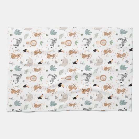 かわいいジャングル雨林の動物のパターン キッチンタオル (横)