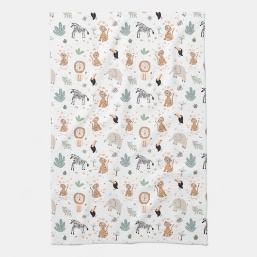 かわいいジャングル雨林の動物のパターン キッチンタオル (縦)