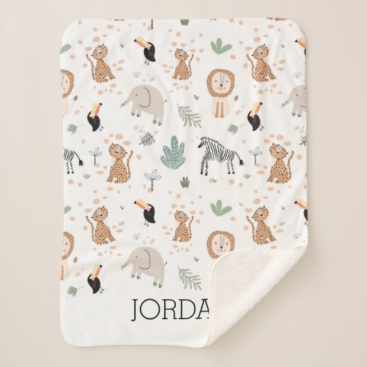 かわいいジャングル雨林の動物のパターン シェルパブランケット (正面)