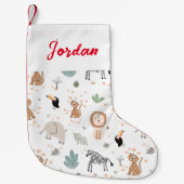 かわいいジャングル雨林の動物のパターン スモールクリスマスストッキング (正面)