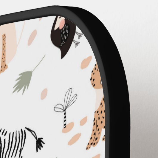 かわいいジャングル雨林の動物のパターン ピックルボールラケット (左詳細)