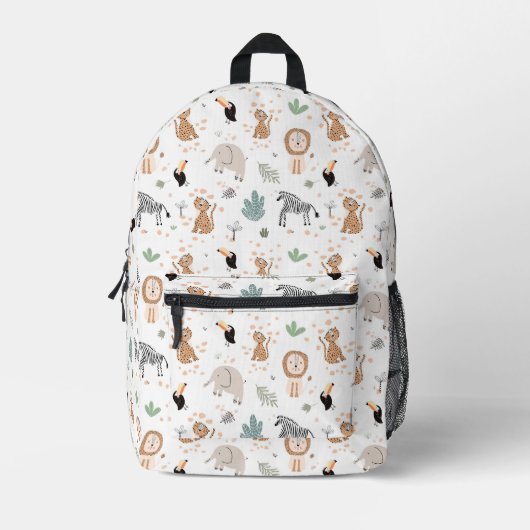 かわいいジャングル雨林の動物のパターン プリントバックパック (正面)