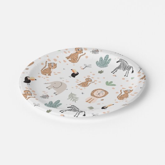 かわいいジャングル雨林の動物のパターン ペーパープレート (アングル)