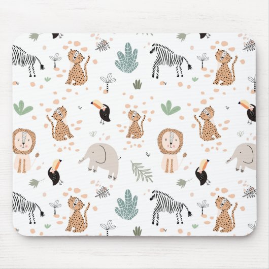 かわいいジャングル雨林の動物のパターン マウスパッド (正面)