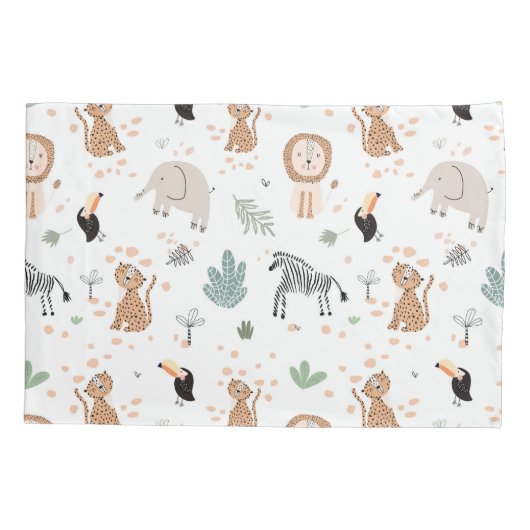 かわいいジャングル雨林の動物のパターン 枕カバー (裏面)