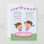 かわいいジャンピングガールズ トランポリンバースデーパーティー 招待状 (正面)