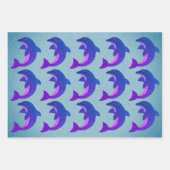 かわいいジャンピングブルーホワイトパープルグリーンイルカ ラッピングペーパーシート (正面3)