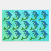 かわいいジャンピングブルーホワイトパープルグリーンイルカ ラッピングペーパーシート (正面3)