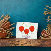 かわいいジャンピング赤いチェリーの漫画イラスト フォトプラーク (側面)