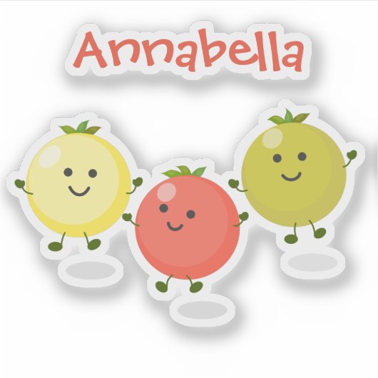 かわいいジャンプさくらんぼトマト漫画イラストレーション シール (正面)