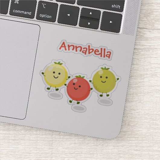 かわいいジャンプさくらんぼトマト漫画イラストレーション シール (詳細)