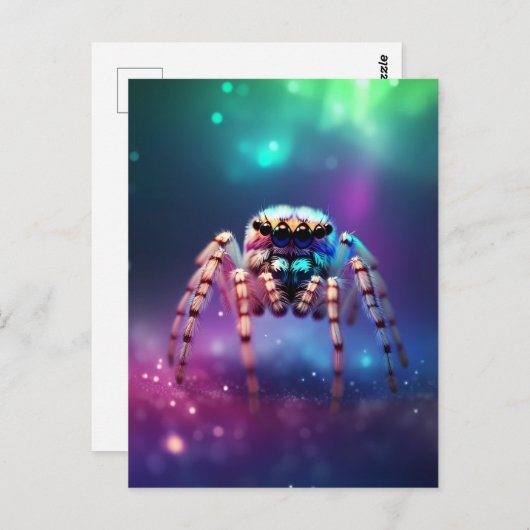 かわいいジャンプするクモの鮮やか色 ポストカード (正面/裏面)