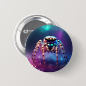 かわいいジャンプするクモの鮮やか色 缶バッジ (正面&裏面)