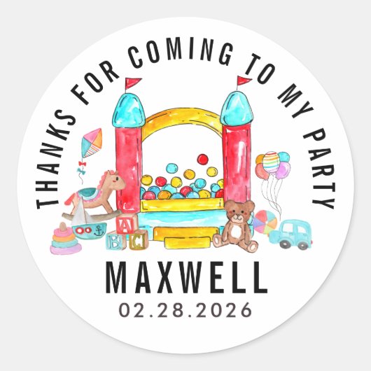 かわいいジャンプバウンスハウスキッドサンキューユー誕生日 ラウンドシール (正面)