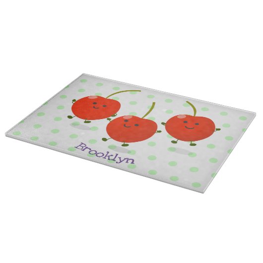 かわいいジャンプ赤さくらんぼ漫画イラストレーション カッティングボード (角)