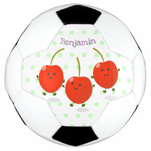 かわいいジャンプ赤さくらんぼ漫画イラストレーション サッカーボール