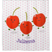 かわいいジャンプ赤さくらんぼ漫画イラストレーション シャワーカーテン (正面)