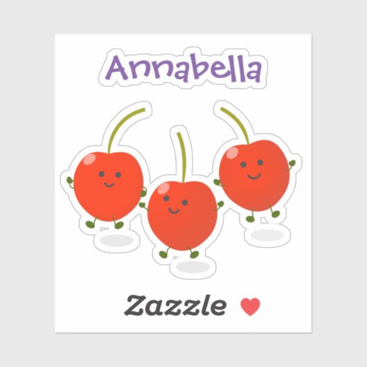 かわいいジャンプ赤さくらんぼ漫画イラストレーション シール (シート)