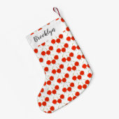 かわいいジャンプ赤さくらんぼ漫画イラストレーション スモールクリスマスストッキング (裏面 (吊り時))