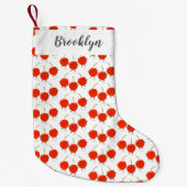 かわいいジャンプ赤さくらんぼ漫画イラストレーション スモールクリスマスストッキング (正面)