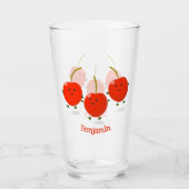 かわいいジャンプ赤さくらんぼ漫画イラストレーション タンブラーグラス (正面)