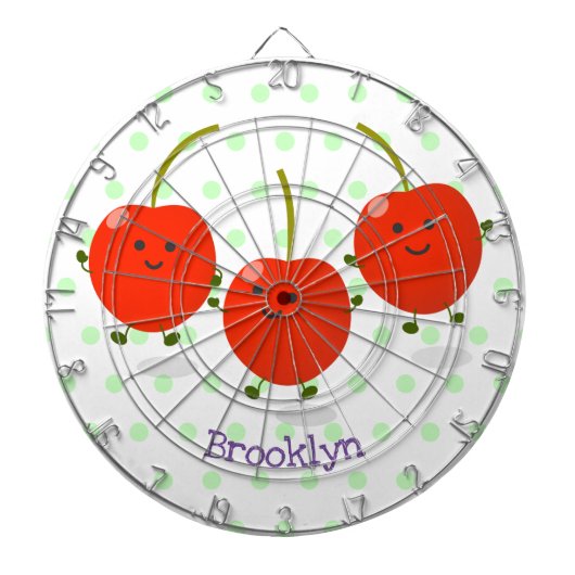 かわいいジャンプ赤さくらんぼ漫画イラストレーション ダーツボード (正面)