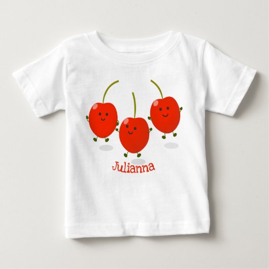 かわいいジャンプ赤さくらんぼ漫画イラストレーション ベビーTシャツ (正面)
