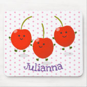 かわいいジャンプ赤さくらんぼ漫画イラストレーション マウスパッド (正面)