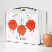 かわいいジャンプ赤さくらんぼ漫画イラストレーション メタルランチボックス (インサイチュ)