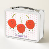かわいいジャンプ赤さくらんぼ漫画イラストレーション メタルランチボックス (裏面)