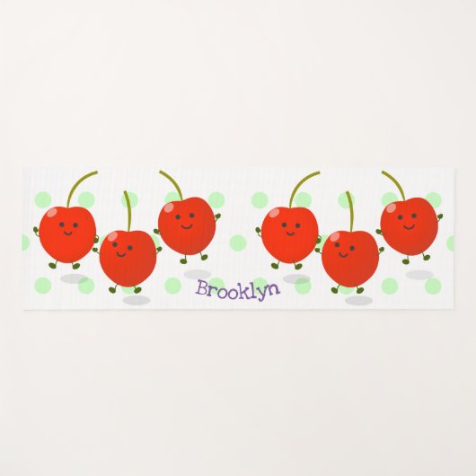 かわいいジャンプ赤さくらんぼ漫画イラストレーション ヨガマット (正面(横))