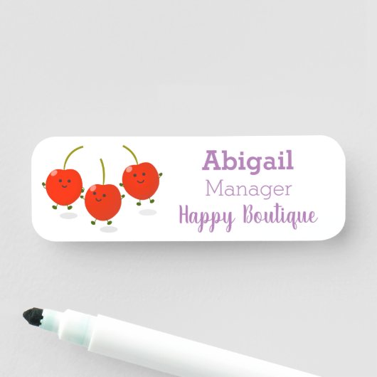 かわいいジャンプ赤さくらんぼ漫画イラストレーション 名札 (インサイチュ)