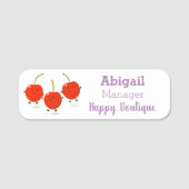 かわいいジャンプ赤さくらんぼ漫画イラストレーション 名札 (正面)