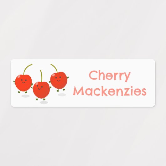 かわいいジャンプ赤さくらんぼ漫画パーソナライズされた ラベル (デザイン2)