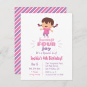 かわいいジャンプ4ジョイ女の子4th誕生日パーティー 招待状 (正面/裏面)