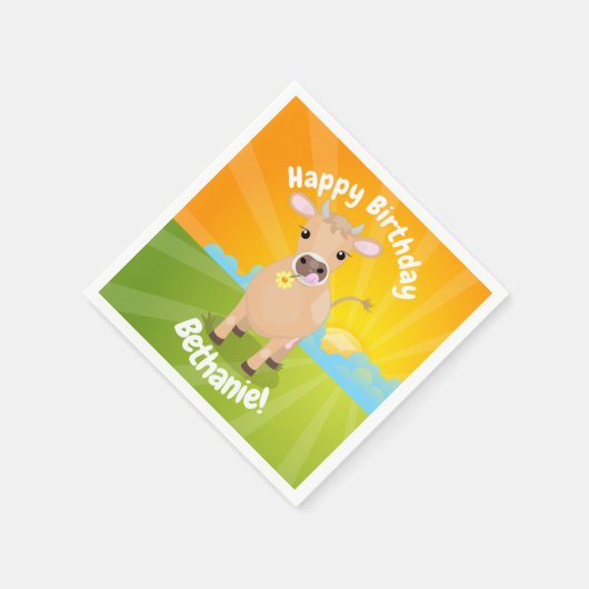 かわいいジャージーの牛のパーソナライズされた誕生日 スタンダードカクテルナプキン (角)