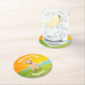 かわいいジャージーの牛のパーソナライズされた誕生日 ラウンドペーパーコースター (インサイチュ)