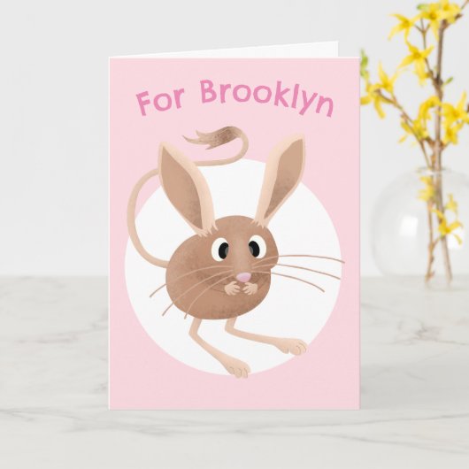 かわいいジャービア カートゥーン 誕生日 パーソナライズ カード (黄色い花)