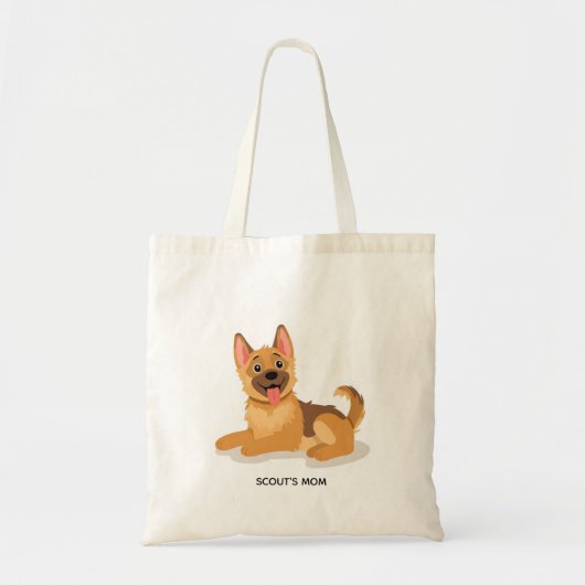 かわいいジャーマンシェパードの子犬のイラストの再利用可能な トートバッグ (正面)