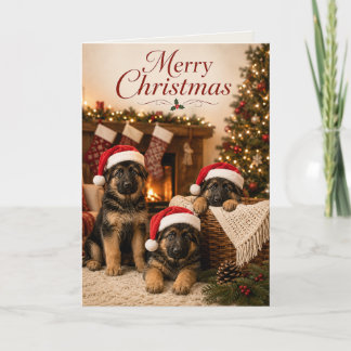 かわいいジャーマンシェパードの子犬 メリークリスマス カード